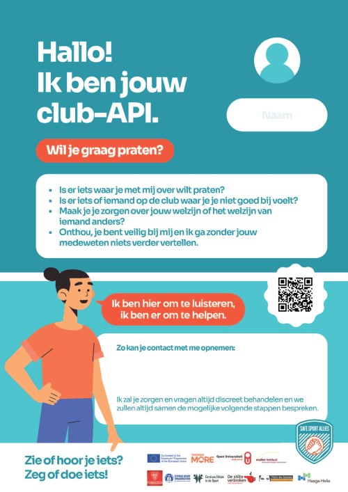 Poster met de woorden: Hallo! Ik ben jouw club-API.